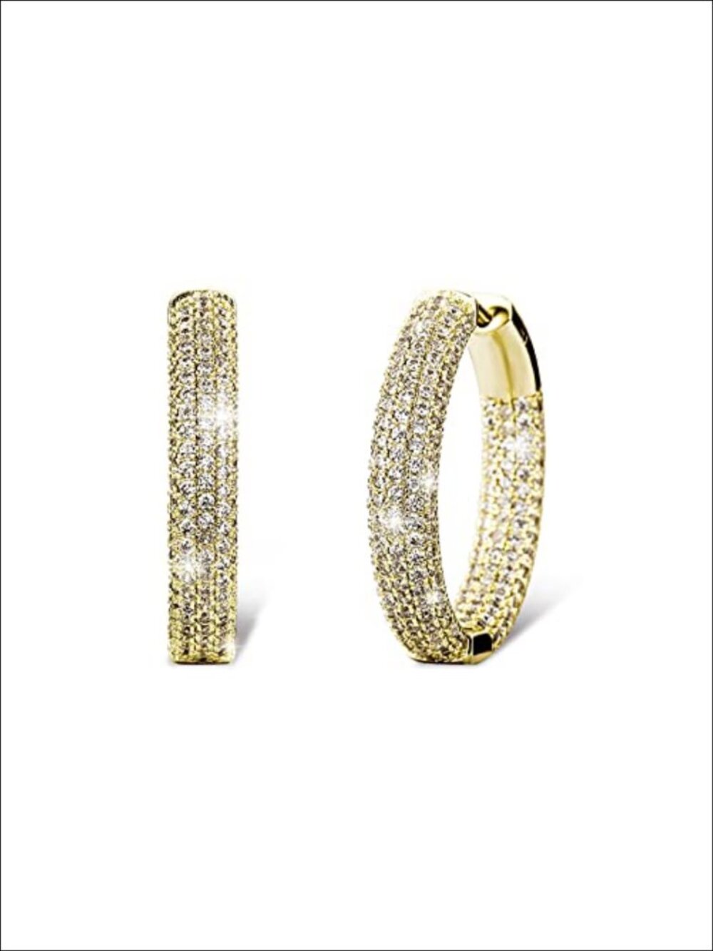 14K Gold Plated Hoop Huggie Earrings Cubic Zirconia Hypoallergenic Unisex